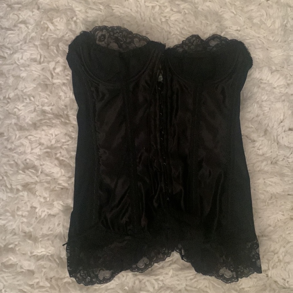 Black Lace Up Hook Eye Bustier Corset Top